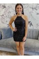 Affordable Sleeveless Halter Neck Velvet Sequin Black Short Prom Dress Canada