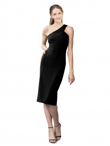 Affordable Sleeveless One Shoulder Stretch Crepe Black Cocktail Length Prom Dress Canada