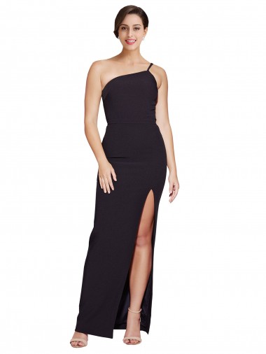 Affordable Sleeveless One Shoulder Stretch Crepe Black Long Prom Dress Canada