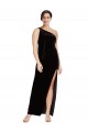 Affordable Sleeveless One Shoulder Stretch Velvet Black Long Prom Dress Canada