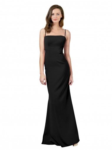 Affordable Sleeveless Square Neck Stretch Crepe Black Long Prom Dress Canada