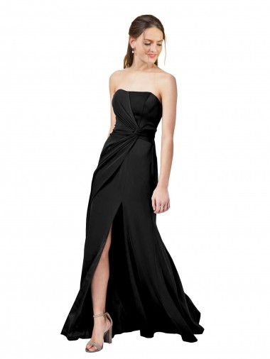 Affordable Sleeveless Strapless Stretch Crepe Black Long Prom Dress Canada