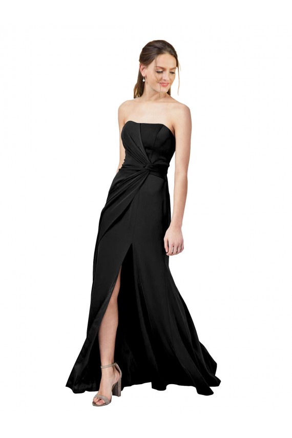 Affordable Sleeveless Strapless Stretch Crepe Black Long Prom Dress Canada