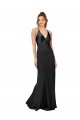 Affordable Sleeveless V-Neck Silky Satin Black Long Black Tie Prom Dress Canada