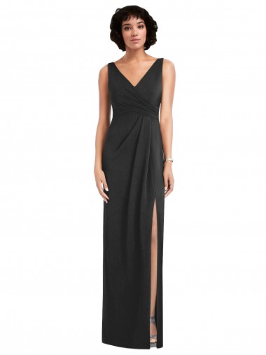 Affordable Sleeveless V-Neck Spandex Black Sheath Long Prom Dress Canada