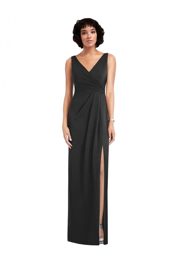 Affordable Sleeveless V-Neck Spandex Black Sheath Long Prom Dress Canada