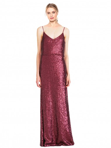 Affordable Sleeveless High Neck Sequin Burgundy Long Prom Dress Canada