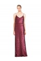 Affordable Sleeveless High Neck Sequin Burgundy Long Prom Dress Canada