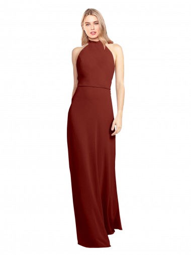 Affordable Sleeveless High Neck Soft Chiffon Burgundy A-Line Long Prom Dress Canada