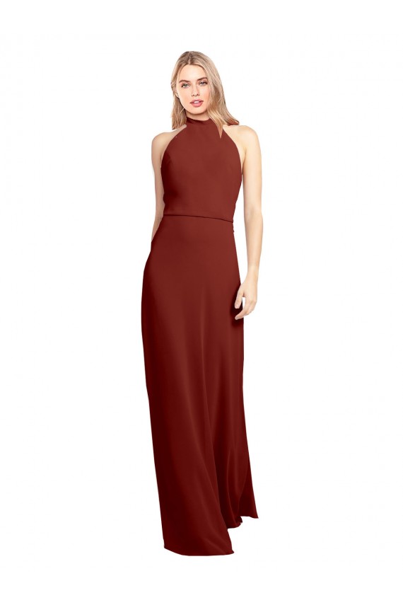 Affordable Sleeveless High Neck Soft Chiffon Burgundy A-Line Long Prom Dress Canada