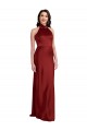 Affordable Sleeveless Halter Neck Stretch Satin Burgundy Long Black Tie Prom Dress Canada