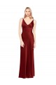 Affordable Sleeveless Spaghetti Straps Stretch Satin Burgundy Long V-Back Prom Dress Canada