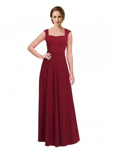 Affordable Sleeveless Square Neck Stretch Crepe Burgundy Long Prom Dress Canada