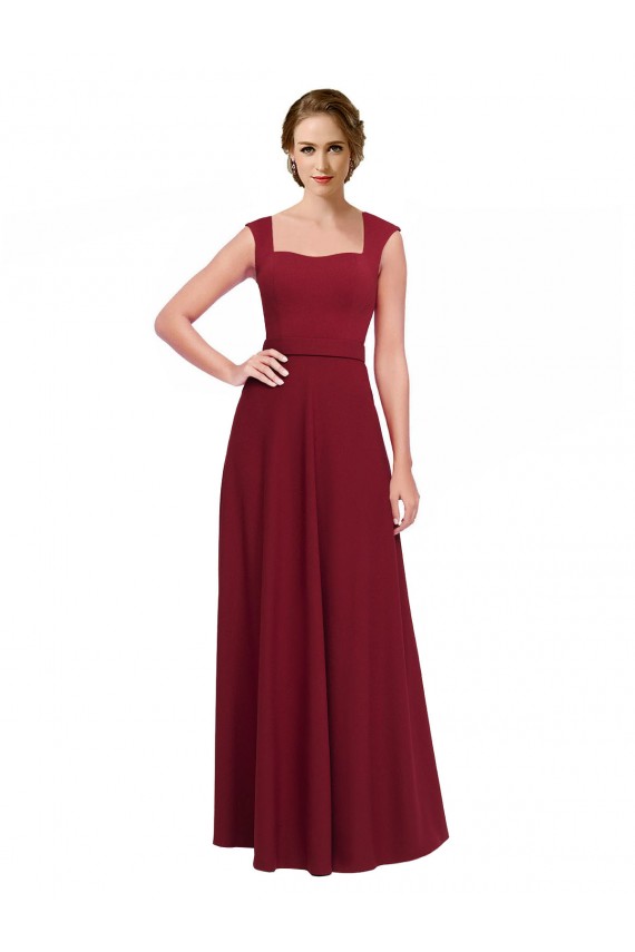 Affordable Sleeveless Square Neck Stretch Crepe Burgundy Long Prom Dress Canada