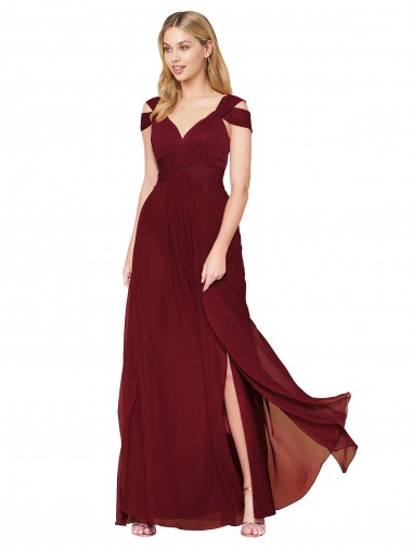 Affordable Sleeveless Sweetheart Soft Chiffon Burgundy Long Prom Dress Canada