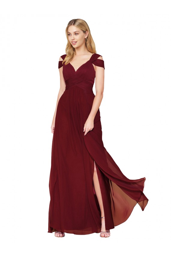 Affordable Sleeveless Sweetheart Soft Chiffon Burgundy Long Prom Dress Canada