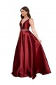 Affordable Sleeveless V-Neck Satin Burgundy Long Plus Size Formal Prom Dress Canada