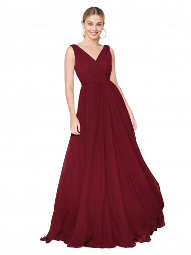 Affordable Sleeveless High Neck Soft Chiffon Burgundy Long Prom Dress Canada