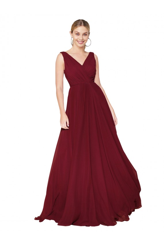 Affordable Sleeveless High Neck Soft Chiffon Burgundy Long Prom Dress Canada