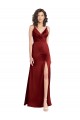 Affordable Sleeveless V-Neck Stretch Satin Burgundy Long Prom Dress Canada