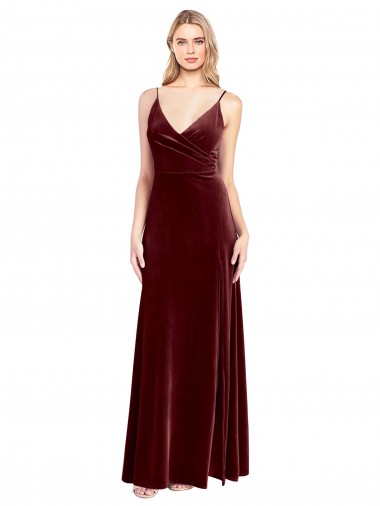 Affordable Sleeveless V-Neck Stretch Velvet Burgundy Long Black Tie Prom Dress Canada