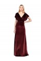 Affordable Flutter Sleeves V-Neck Stretch Velvet Burgundy Long Open Back Prom Dress Canada