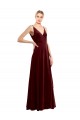 Affordable Sleeveless V-Neck Stretch Velvet Burgundy Long Prom Dress Canada
