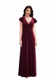 Affordable Flutter Sleeves V-Neck Stretch Velvet Burgundy Long Prom Dress Canada