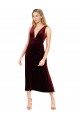 Affordable Sleeveless V-Neck Stretch Velvet Burgundy Midi Length Prom Dress Canada