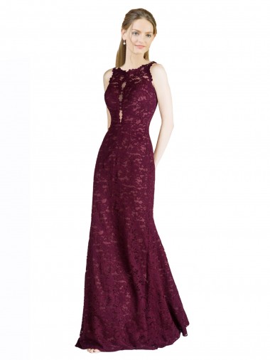 Affordable Sleeveless High Neck Lace Burgundy Gold Long Prom Dress Canada