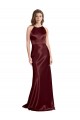 Affordable Sleeveless V-Neck Stretch Satin Burgundy Gold Long Prom Dress Canada