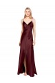 Affordable Sleeveless Spaghetti Straps Stretch Satin Burgundy Gold Long Prom Dress Canada