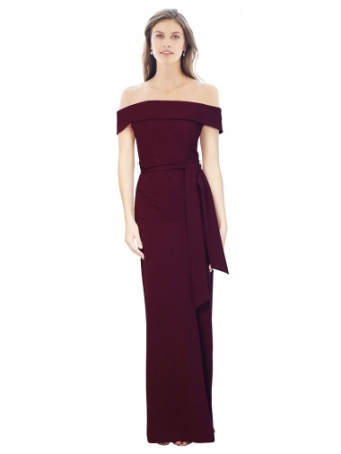 Affordable Sleeveless Off the Shoulder Stretch Crepe Burgundy Gold Long Prom Dress Canada