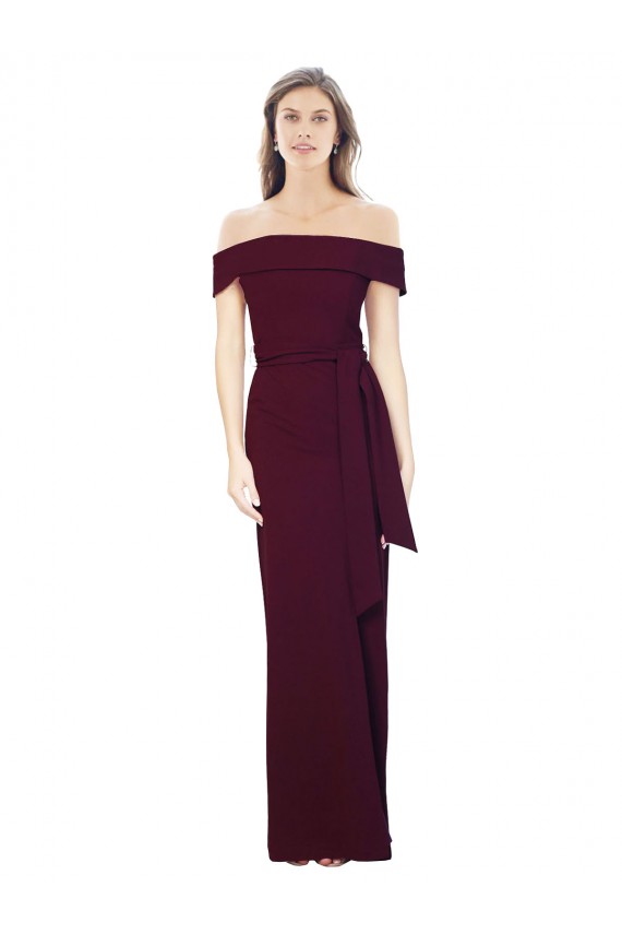 Affordable Sleeveless Off the Shoulder Stretch Crepe Burgundy Gold Long Prom Dress Canada