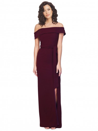 Affordable Sleeveless Square Neck Stretch Crepe Burgundy Gold Long Prom Dress Canada