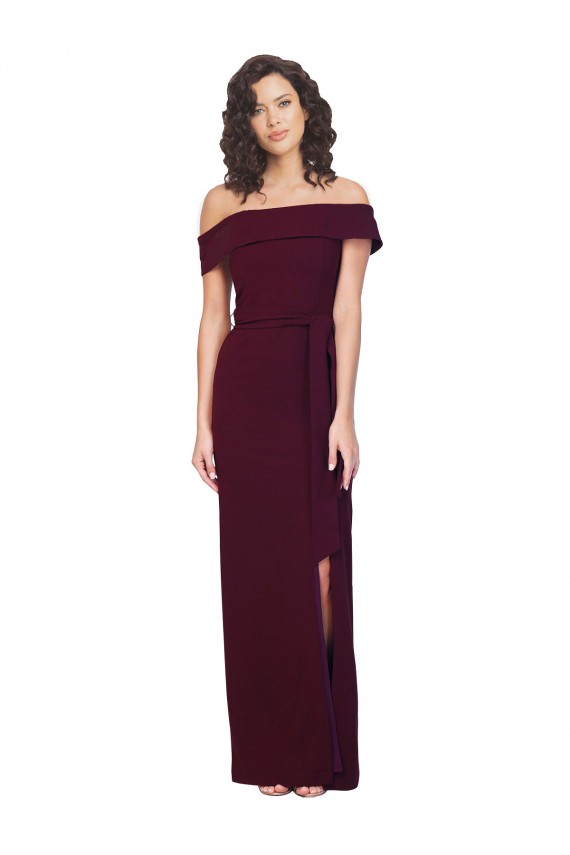 Affordable Sleeveless Square Neck Stretch Crepe Burgundy Gold Long Prom Dress Canada