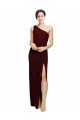 Affordable Sleeveless One Shoulder Stretch Crepe Burgundy Gold Long Black Tie Prom Dress Canada