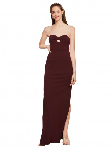 Affordable Sleeveless Strapless Stretch Crepe Burgundy Gold Long Prom Evening Dress Canada