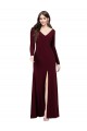 Affordable Long Sleeves V-Neck Spandex Burgundy Gold Long Prom Dress Canada