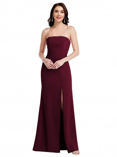 Affordable Sleeveless Strapless Stretch Crepe Burgundy Gold Long Prom Dress Canada
