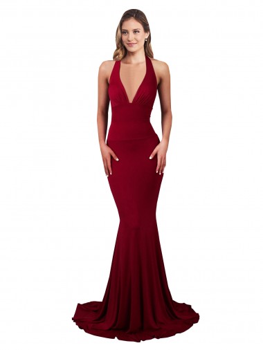 Affordable Sleeveless V-Neck Spandex Burgundy Long Prom Dress Canada