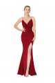 Affordable Sleeveless V-Neck Stretch Crepe Burgundy Mermaid Long Prom Dress Canada