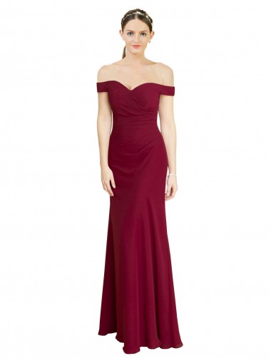 Affordable Sleeveless Off the Shoulder Soft Chiffon Burgundy Long Black Tie Prom Dress Canada