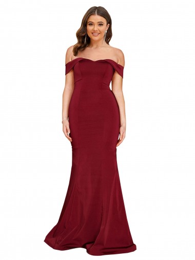 Affordable Sleeveless Off the Shoulder Spandex Burgundy Long Plus Size Formal Prom Dress Canada