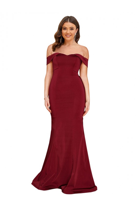 Affordable Sleeveless Off the Shoulder Spandex Burgundy Long Plus Size Formal Prom Dress Canada