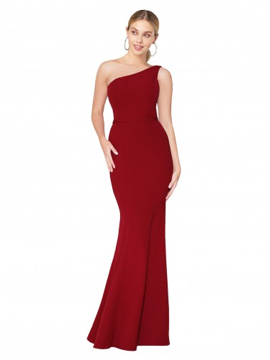 Affordable Sleeveless High Neck Stretch Crepe Burgundy Long Prom Dress Canada