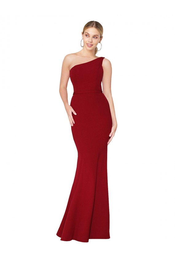 Affordable Sleeveless High Neck Stretch Crepe Burgundy Long Prom Dress Canada