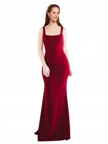 Affordable Sleeveless Square Neck Stretch Crepe Burgundy Long Prom Evening Dress Canada