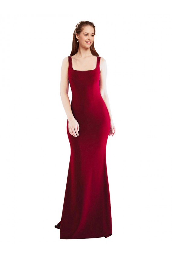 Affordable Sleeveless Square Neck Stretch Crepe Burgundy Long Prom Evening Dress Canada