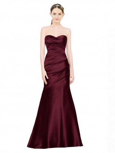 Affordable Sleeveless Sweetheart Satin Burgundy Long Prom Dress Canada